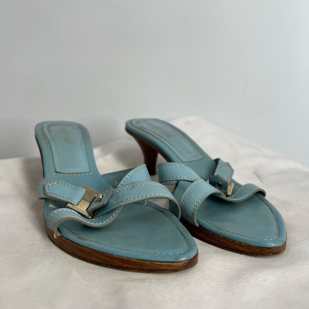 Sergio Rossi Women's Open Toe Blue Leather Strap Sandals Size 37 EU / 7 US